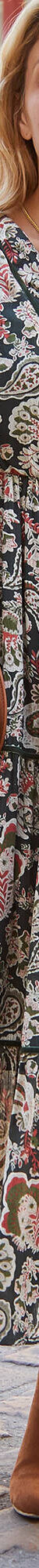 Robe longue volantée imprimée, crépon (kaki / rose) Robe longue volantée imprimée, crépon (kaki / rose)